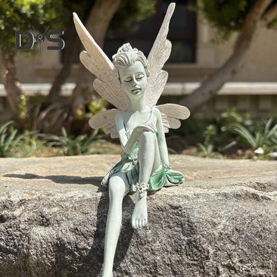 Flower Fairy Resin Sculpture Sitting Fairy Figurine Garden Decoration Winged Fairy Statue for Indoor Desktop Outdoor Yard Art