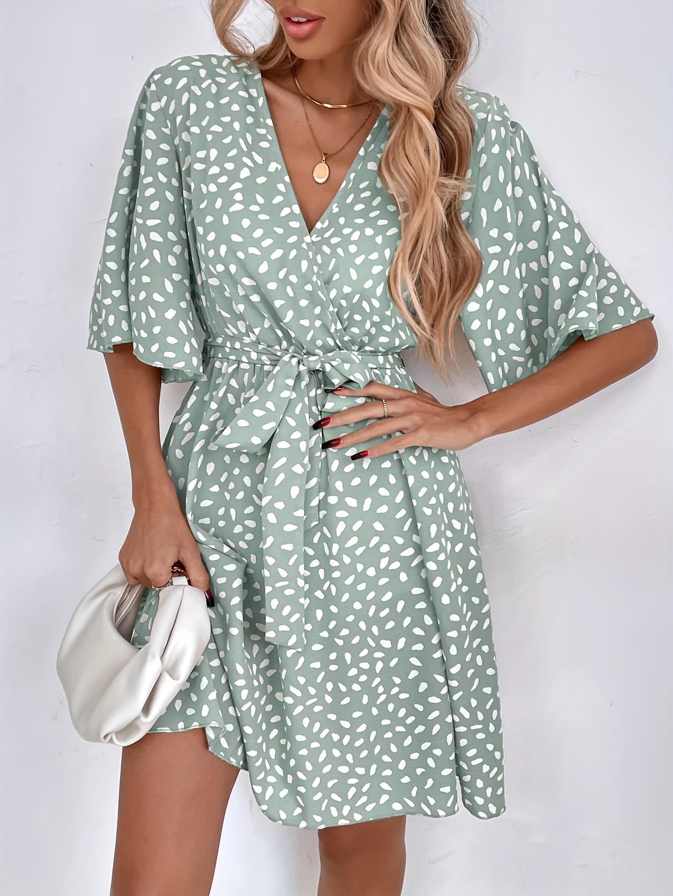 

French Butterfly Sleeve Belted Maxi Dress - Pure Desire Style, V-Neck, Mid-Length Sleeves, Summer Wear S квітковий