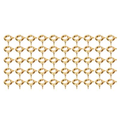 50 peças fechos de anel de mola 6 mm de diâmetro 1,5 mm furo decorativo fechos redondos de cobre para joias ouro