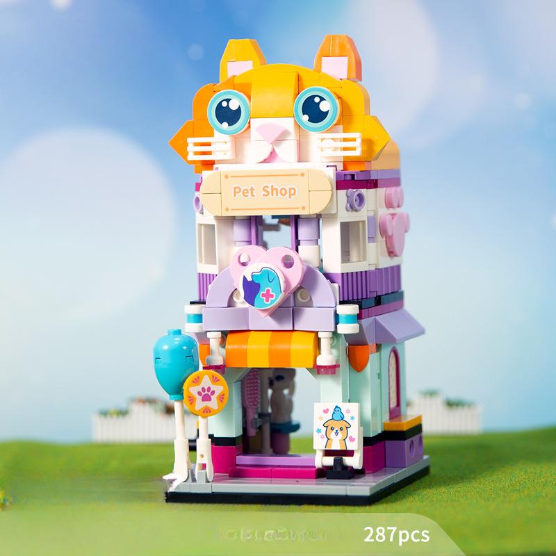 

Винтажный городской вид на улицу, почтовый магазин, креативный строительный блок, игрушка в подарок для детей