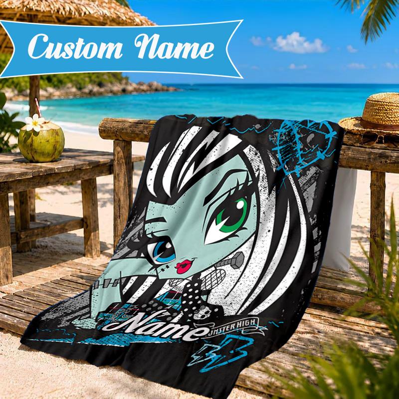 Custom Name Monster High Winter Fantasy Beach Towel Microfiber Beach Towel, Lightweight and Quick-Dry, for Summer Travel, Swimming Pool Gift