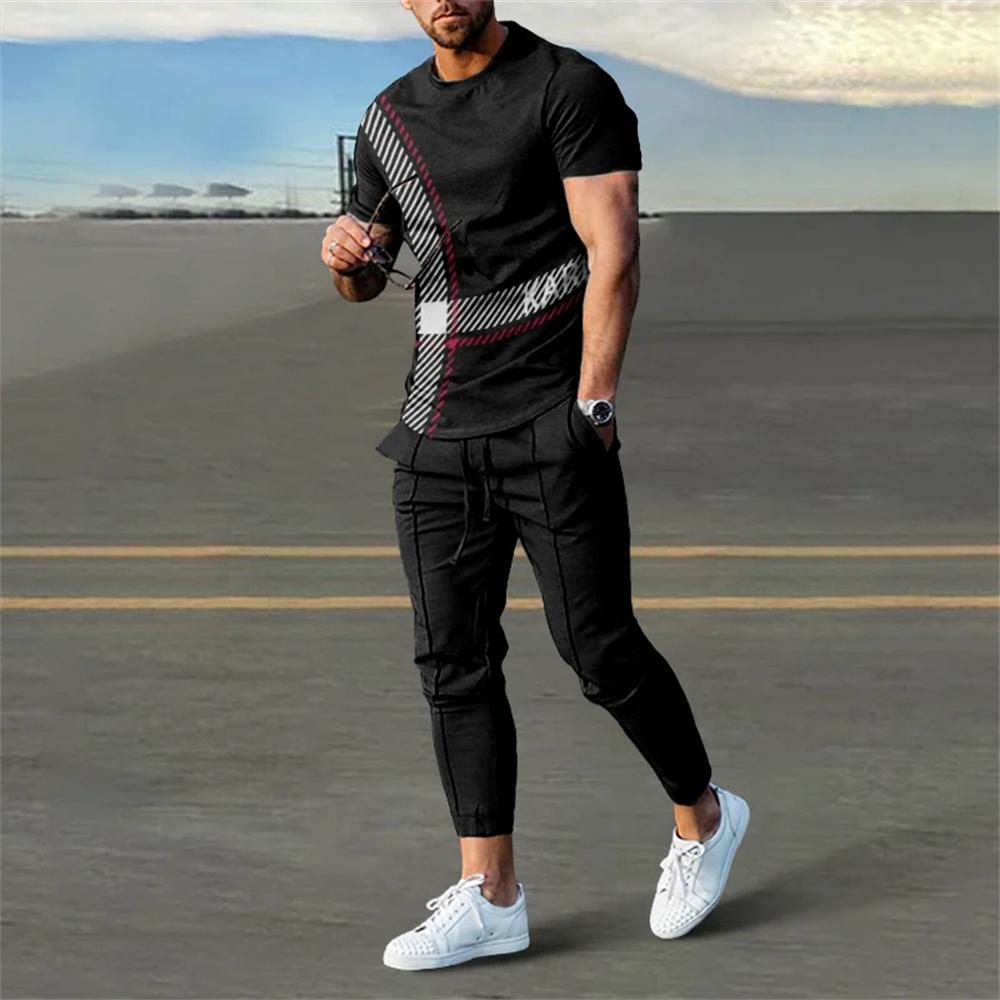 

Summer Men Sets Tracksuit T Shirt Pants 2 Piece Suits Fashion Casual Trousers Oversized Man Clothing Jogging Sports Outfits S