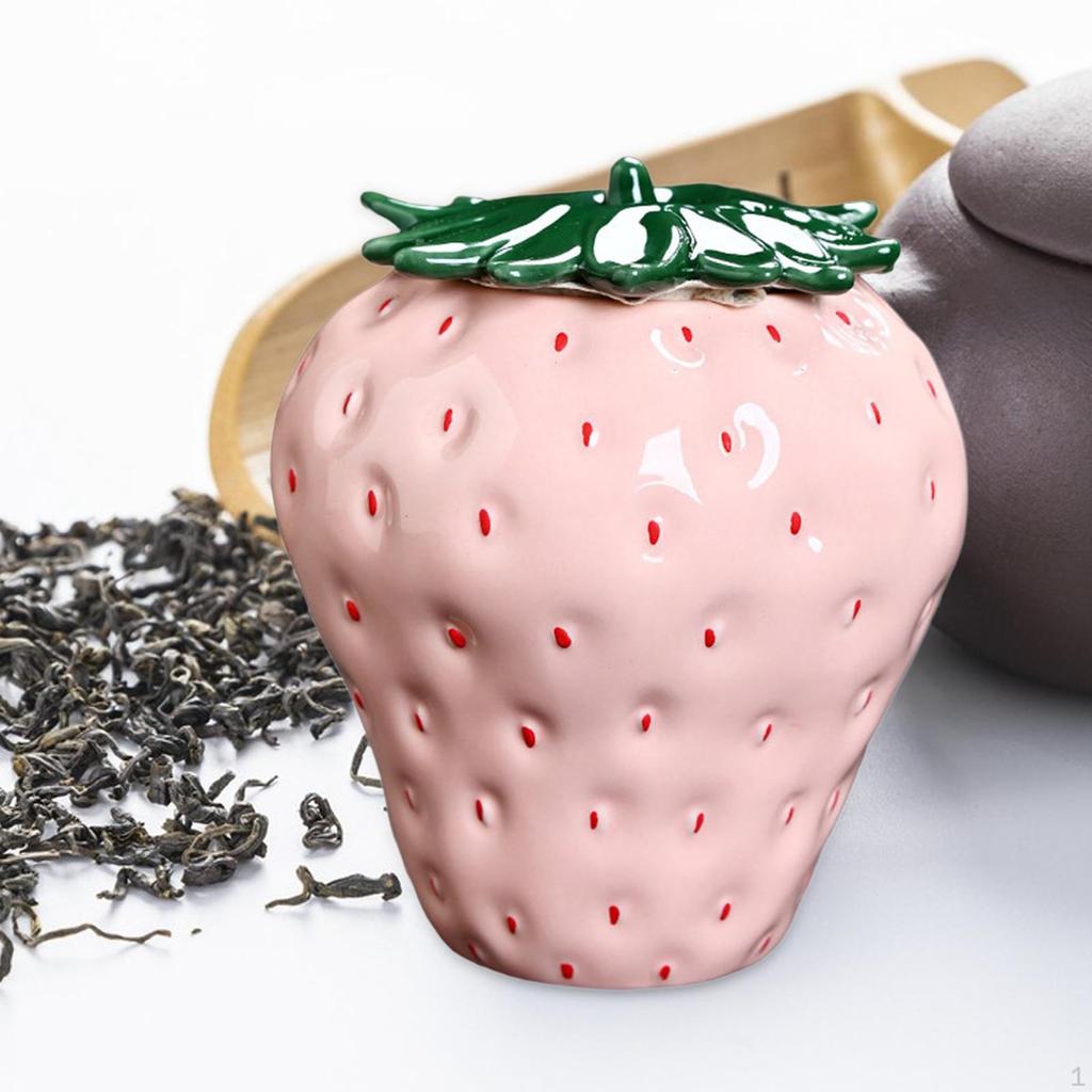 Ceramic Airtight Jar Tea Leaves Storage Can Strawberry Shape Farmhouse with Lid Caddy