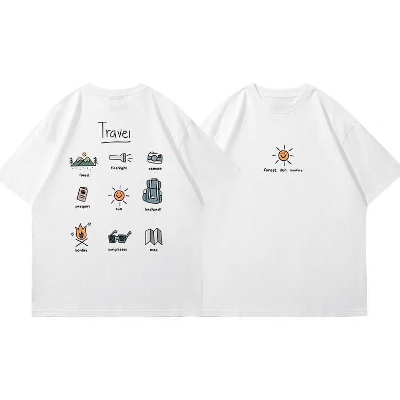 Black Travel Outdoor Camping Casual Brand Tshirt Cotton Graphic Tee Unisex Unisex Summer Streetwear