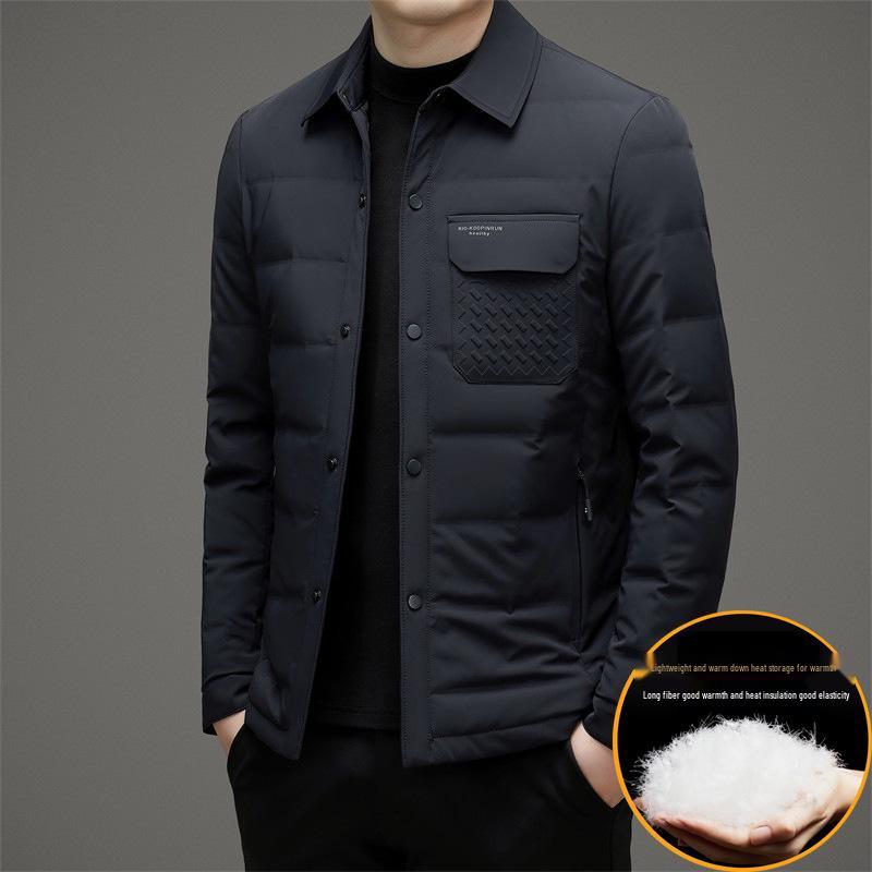 Men's Lightweight White Goose Down Jacket - 2025 Winter Style, Lapel Casual Warm Outerwear