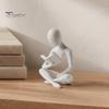 Frosted Stone Surface Figure 3D Printed Bookshelf Decor Thinker Statue, Abstract Art Ornament, Reading Sculpture, Aesthetic Cross-legged Reader
