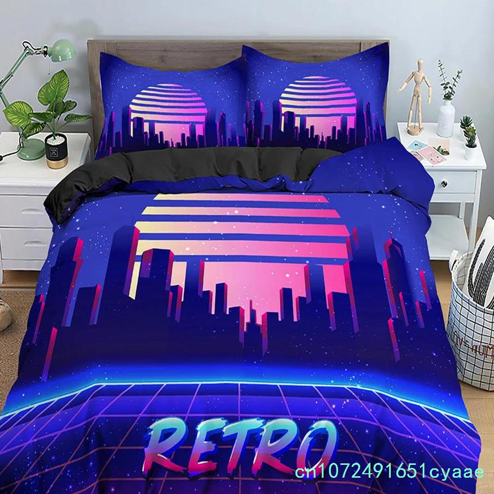 Retro Duvet Cover Set Vintage Give Me Back 80s Pattern Bedding Set Microfiber Queen King Size Quilt Cover 3Pcs For Teens Adult