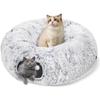 Fuzzy Cat Tunnel Bed for Indoor Cats, 2-in-1 Interactive Cat Toys