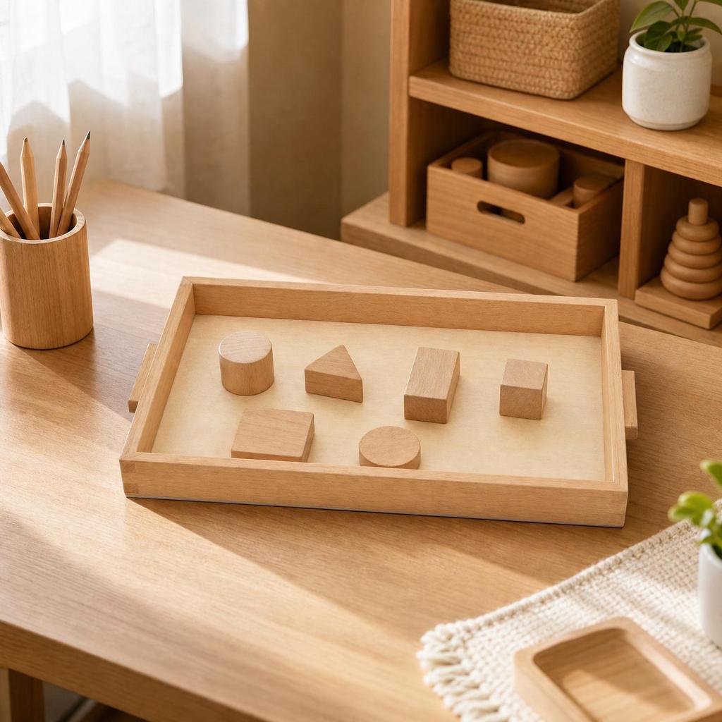 Beech Wood Montessorian Tray Portable for Preschoolers