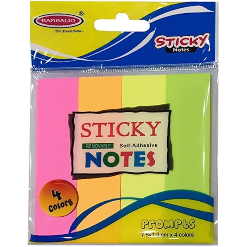 Bambalio SN-40 Sticky Note Pad - 3 x 1 inch,4 Neon Colour Prompts, 40 Sheets/Prompt,Pack of 3