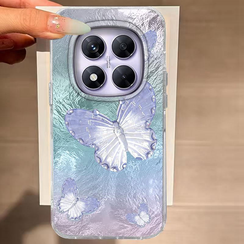 Hülle für Redmi Note 14 Pro Plus 13 Pro 14S 14C 13C A3 Xiaomi 14T 13T Pro Handyhülle Lila Blau Schmetterling für Redmi A5 Weiche Tasche