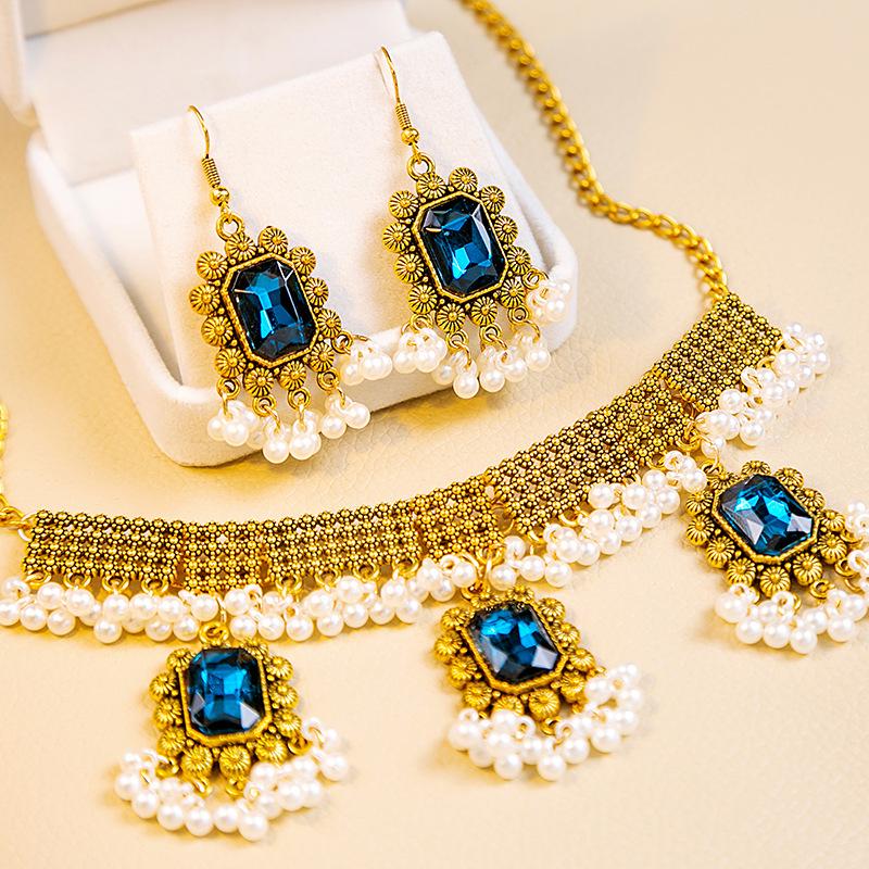 European & American Retro Palace-Inspired Pearl Water Drop Jewelry Set