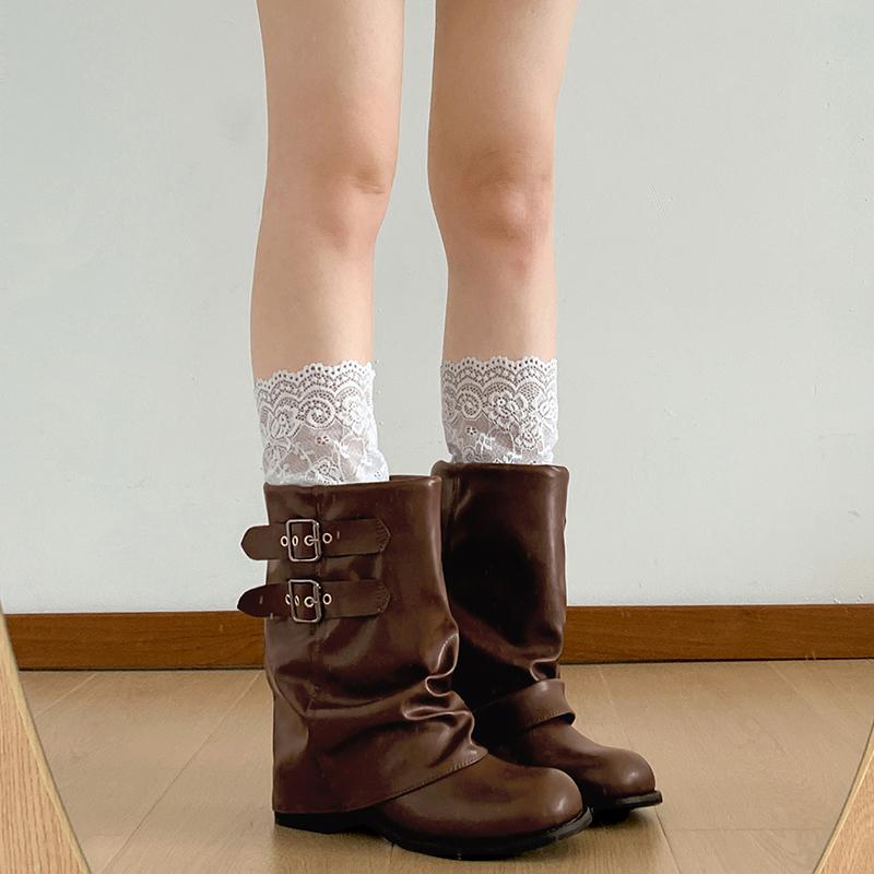 Vintage Thick Heel Women Western Ankle Boots Eelgant Belt Buckle Shoes Ladies Cosy Soft Leather Short Booties