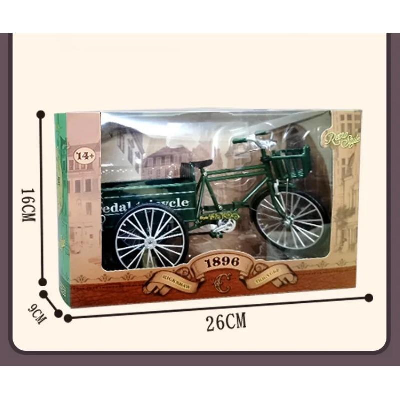 

1/10 Мини сплав ретро трехколесный плоский велосипед металлический литой под давлением классический трехколесный велосипед модель игрушка моделирование коллекция подарки зелёный