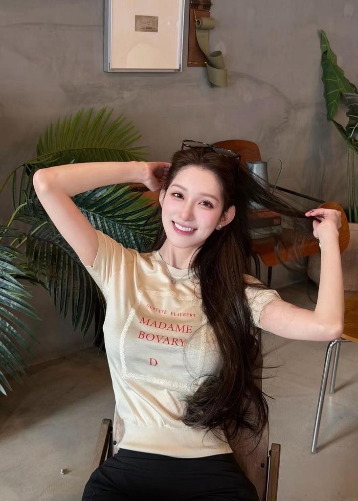 Nanyou D Brand 26 Spring Color Block Square Frame Short Sleeve Knit Mulberry Silk Top
