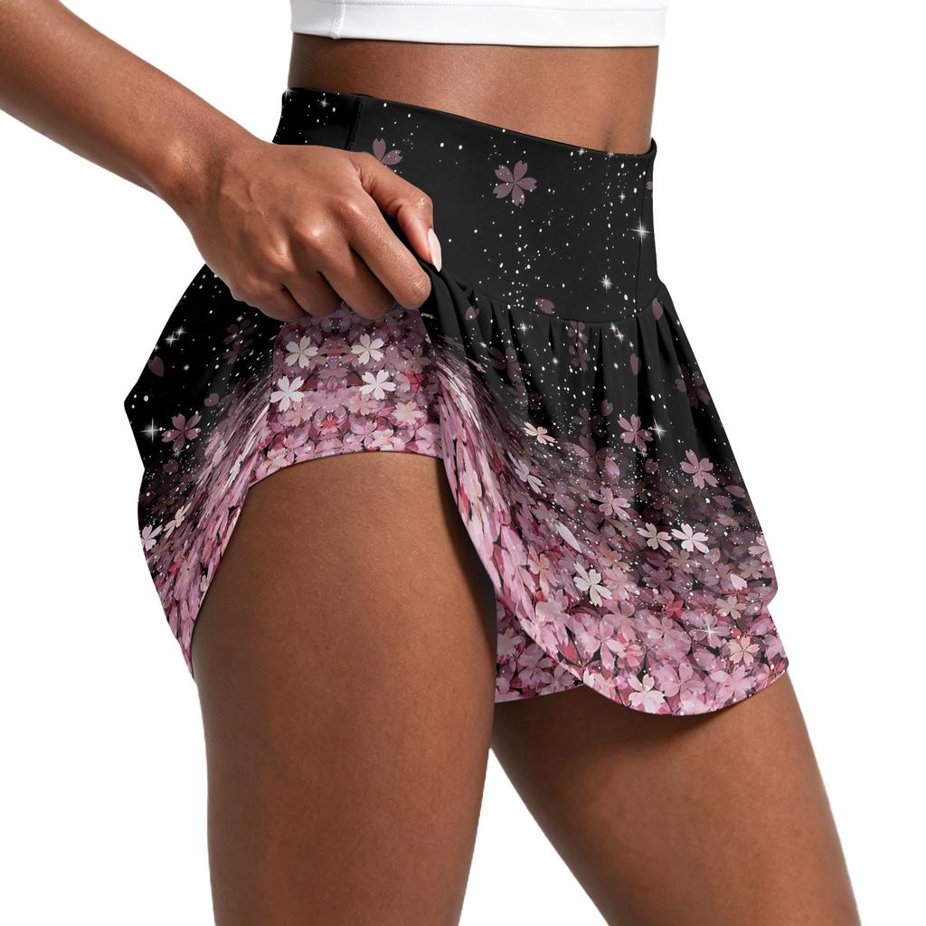 Womens Athletic Skort High Waisted Skort with Built In Shorts Tennis Golf Skort Floral Print Mini Sport Skirt Skort