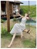 Women's Slim Fit A-line Summer Dress - French Stripe, Contrasting Colors, Elegant Waist Cinched Design