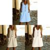 Abito Estivo Casual Senza Maniche in Lino Monocolore Giuntato con Scollo a U per Donna