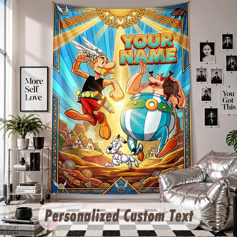 Wandbehang mit individuellem Namen & Text, Asterix & Obelix Dekorationstuch für Schlafzimmer