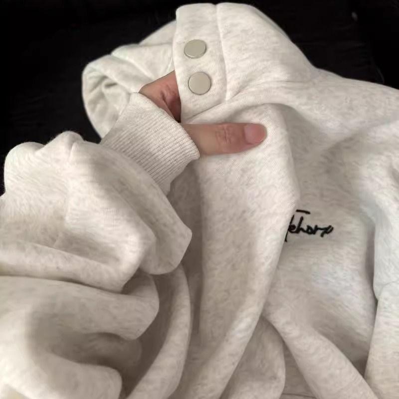 

Женское худи с американской вышивкой букв: Трендовая свободная толстовка с длинным рукавом и флисовой подкладкой. XL (115-130 jin) белый/серый