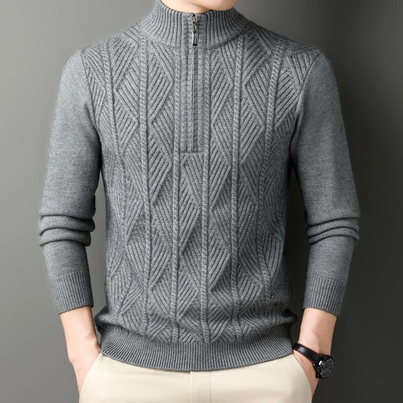 Men's Thick Warm Half-Zip Knit Sweater - Business Casual Pullover for Autumn/Winter