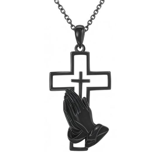 Stainless Steel Pendant Necklace Praying Hands Shape Openable Design Necklace Wear-Resistant Commemorative Pet чёрный