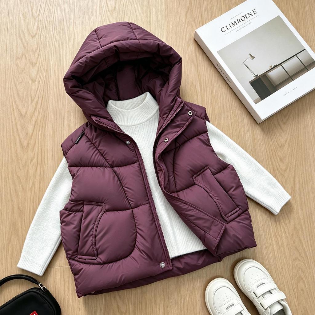 Korean Style Children's Hooded Vest - Trendy Sleeveless Jacket for Boys and Girls, Autumn/Winter Outerwear with Stand Collar