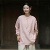 Frauen Chinesischen Stil Stehen Shirts Einfarbig Langarm Tops Herbst Lose Ramie Baumwolle Frauen Shirts