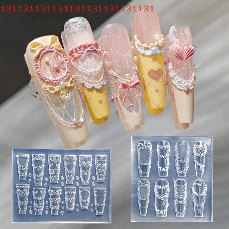 Cake Cream Skirt Bowknot Ribbon 3D Acrylic Mold Nail Art Decorations DIY Design Silicone Nail Art Mold Template For Nail Charms