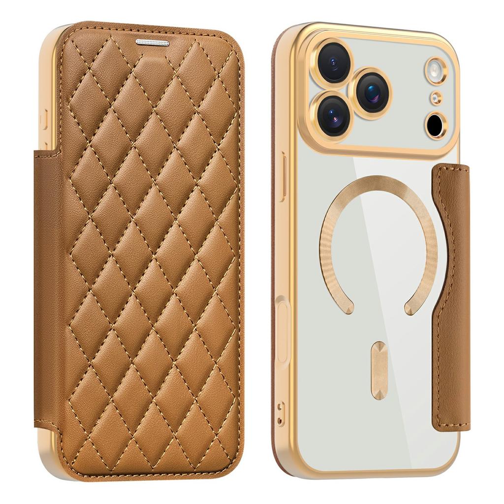 For iPhone 17 Pro Max Case Compatible with MagSafe Rhombus PU Leather Phone Cover
