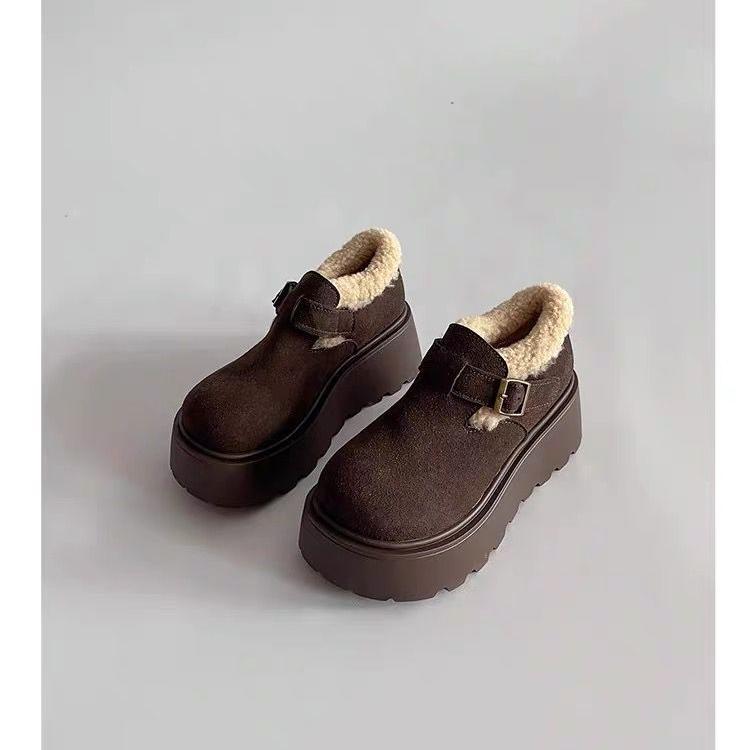 

Мода 2024 года, новые зимние женские туфли, плюшевые, теплые, модные, ретро, хлопковые, женские, удобные, на толстой подошве, с пряжкой, зимние ботинки 40 коричневый