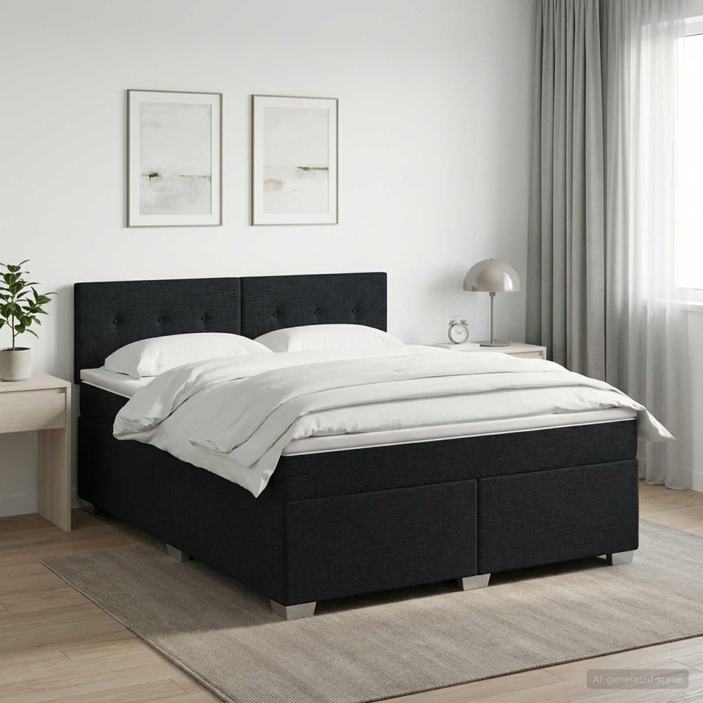Box Spring Bed with Mattress Black 140 x 190 cm Fabric