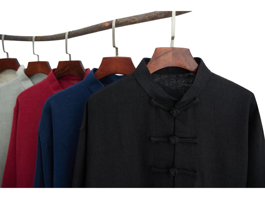 Men's Chinese Style Ramie Jacket Shirt - Casual Loose Fit with Stand Collar and Frog Buttons