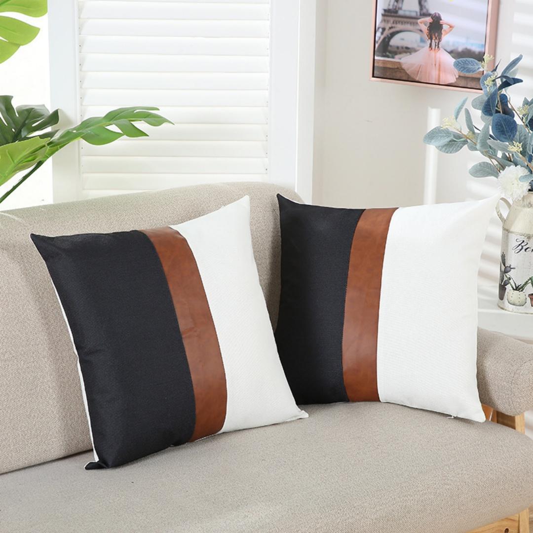 Jmg Clothing Unisex Pu Leather Luxury Pillow Case 45*45 Pillowcase Patchwork Pillow Cover Decorative Pillows For Sofa Couch Cushion Cover Home Decor