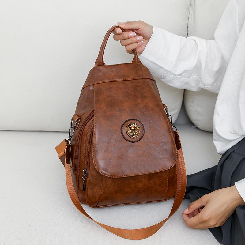 Soft Leather Backpack Women's Commuter Backpack Flip Multi-Functional Shoulder Bag