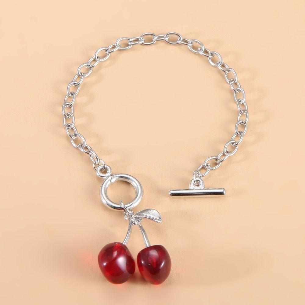 Fruit Black Cherry Necklace Zinc Zinc Alloy Collar Chain Accessories Red Cherry Bracelet Banquet