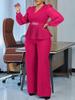 Elegant V-neck Long Sleeve Top & Wide Leg Pants Set for Women