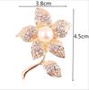 Gold Flower Rhinestone Pearl Lapel Brooch - Korean Style Accessories