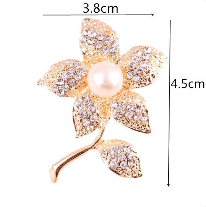 Gold Flower Rhinestone Pearl Lapel Brooch - Korean Style Accessories