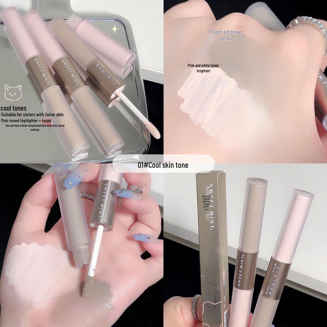 SweetMint Double-Ended Highlighter & Contour Stick - Liquid Matte 3D Nose Shading & Brightening Duo