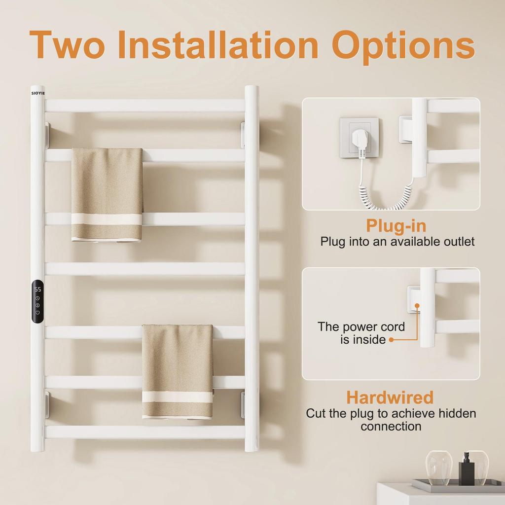 SIOYIE Electric Heated Towel Rack, Towel Warmer with Timer, Smart Bathroom Radiator, Wall-Mounted Heater, Towel Dryer