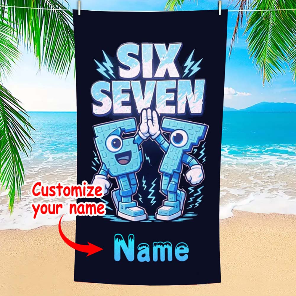 1 Stück Individuelles Personalisierbares Handtuch mit der Zahl Sechs Sieben, Cooles Cartoon-Gamer-Thema, Schnelltrocknendes Handtuch für den Sommerstrandurlaub