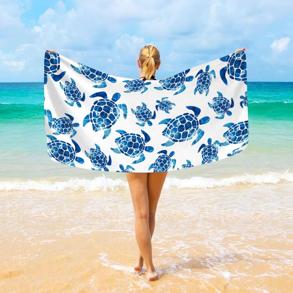 Blue Sea Turtle Beach Towel 2D Flat Printed Peach Skin Bath Towel Sand Free Summer Travel Blanket For Seaside Holiday Trip
