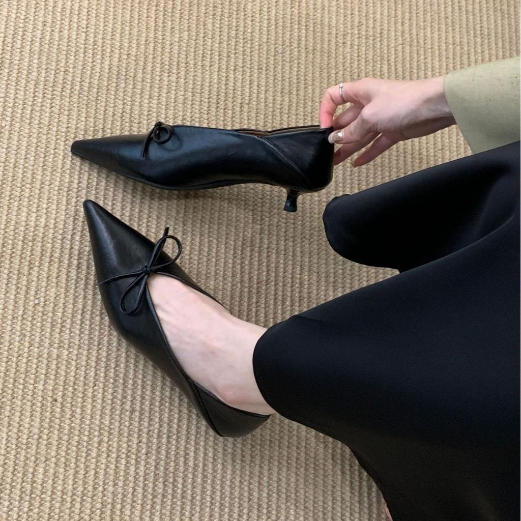 2025 summer new pointed soft sole thin heel shallow bow elegant versatile foot set OL women's shoes