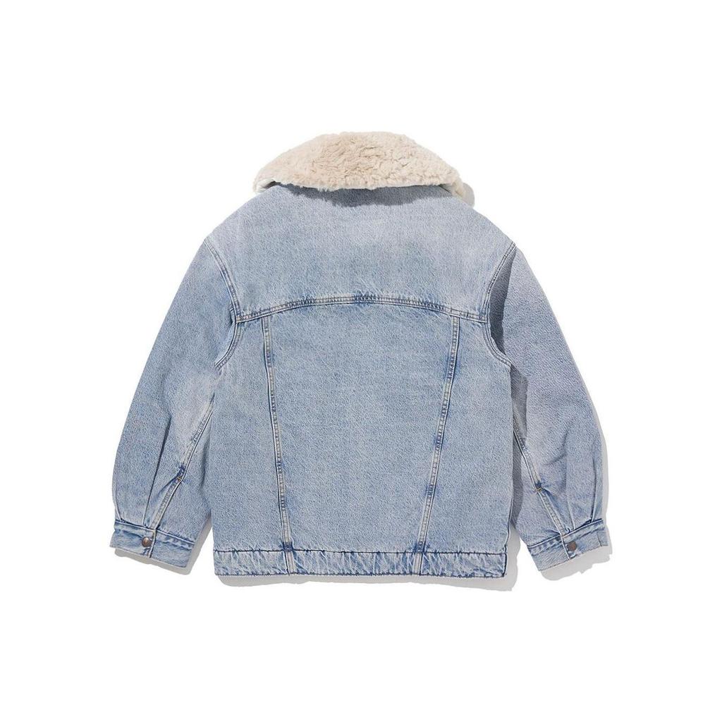 Levis FW22 Ležérní Jednobarevná Bunda z Jehněčí Vlny s Límcem Volná Džínová Bunda Dámské bundy Modrá A3484-0000