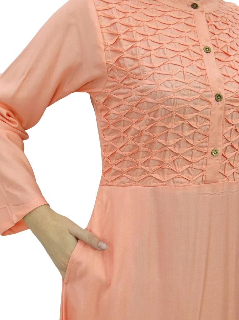 Bimba Women's Mandarin Collar Plain Jilbab Dress With Pockets Full Sleeve