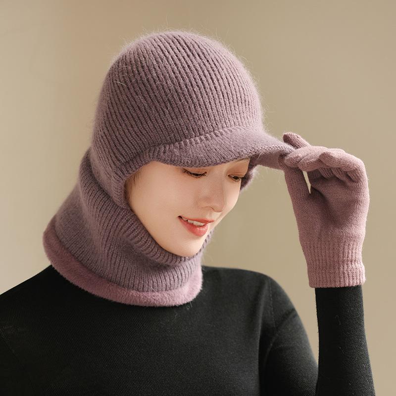 Hat Winter One-piece Hat Middle-aged and Elderly Thickened Warm Wool Hat Cycling Cold-proof Knitted Hat