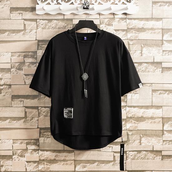 Herren Sommer T-Shirt Locker Rundhals Seitenreißverschluss Dekor Pullover Einfarbige Tägliche Kleidung Weiche Kurze Ärmel Große Größen Herren T-Shirt Männliche Kleidung