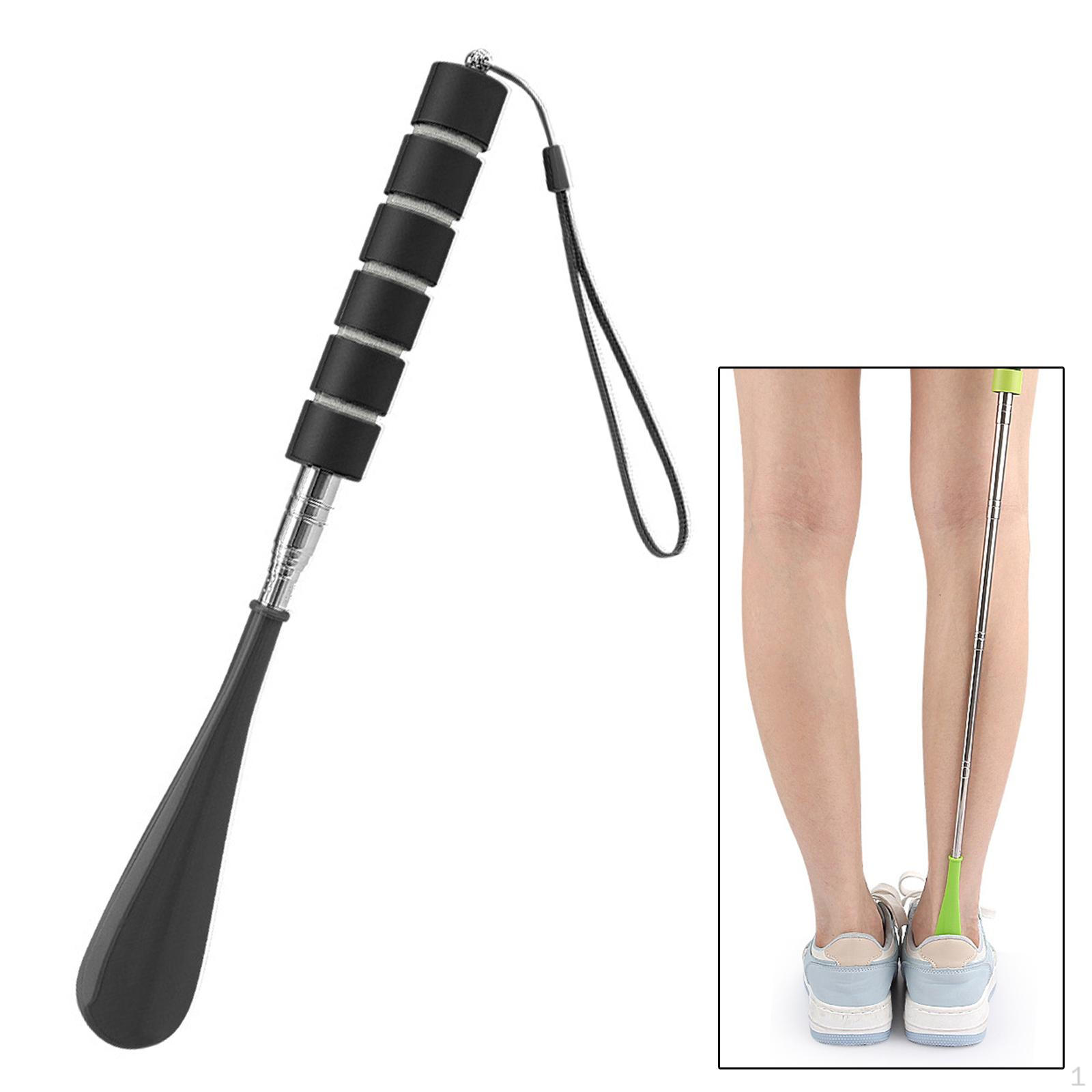 

Выдвижной рожок для обуви с нескользящей ручкой, 5-секционный рожок для обуви для пожилых людей и мужчин с ограниченными возможностями чёрный