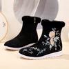 Winter Women's Flat Sole High Top Embroidered Cotton Boots Soft Sole Non Slip Plush Warm Ethnic Style Zippers Hanfu Boots
